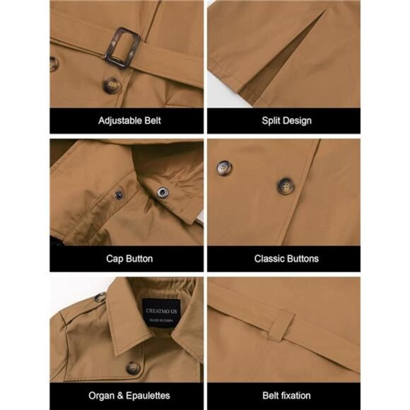 US Women's Trench Coat Double-Breasted Classic Lapel Overcoat Belted Slim - Picture 6 of 7